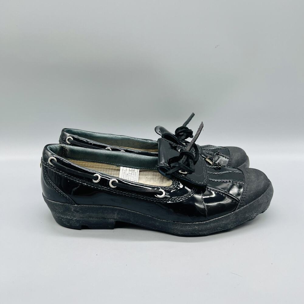 UGG Shoes Womens 8 Black Patent Leather Boat Flats Wool Lined Comfort Casual